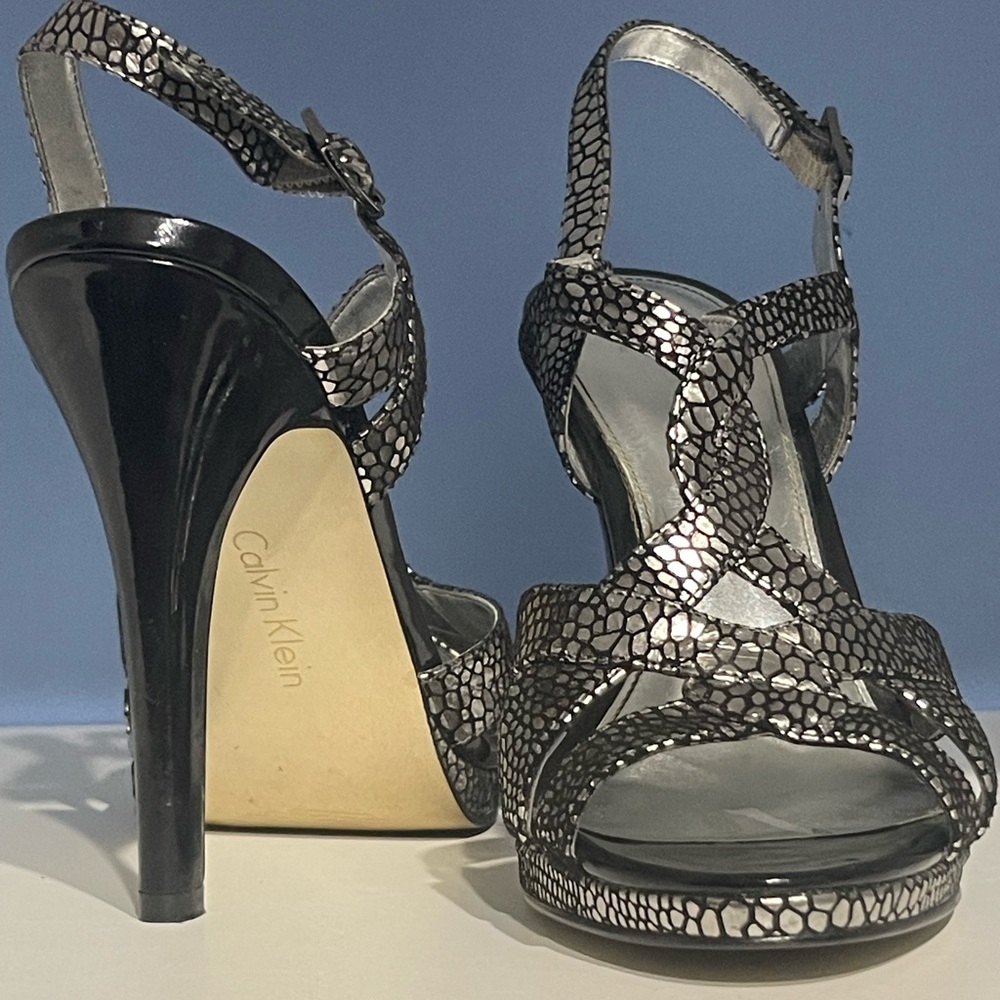 Calvin Klein Black and Silver Strappy Heels